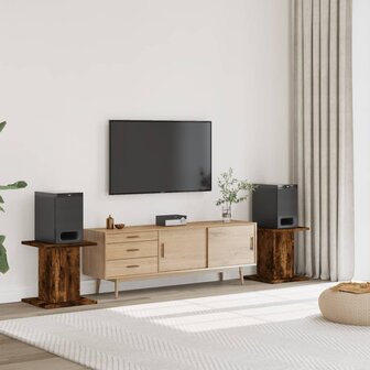 Speakerstandaards 2 st 30x30x40 cm bewerkt hout gerookt eiken 1