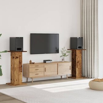 Speakerstandaards 2 st 30x30x95 cm bewerkt hout oud houtkleurig 1