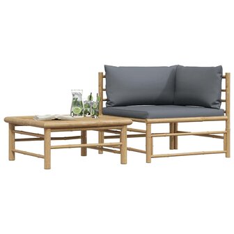 2-delige Loungeset met donkergrijze kussens bamboe 4