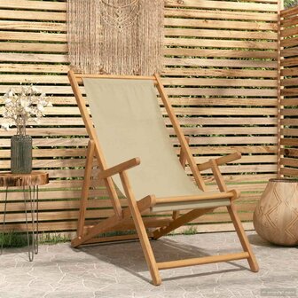 Strandstoel Beige Massief Teakhout 1