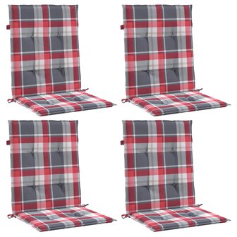 Tuinstoelkussens 4 st 100x50x3 cm oxford stof ruitpatroon rood 3