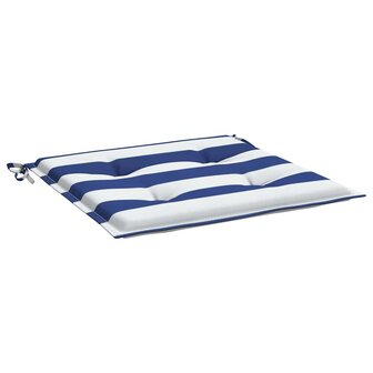 Tuinstoelkussens 2 st gestreept 50x50x4 cm stof wit en blauw 4