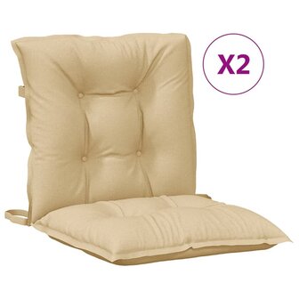 Stoelkussens 2 st lage rug 100x50x7 cm stof gem&ecirc;leerd beige 2