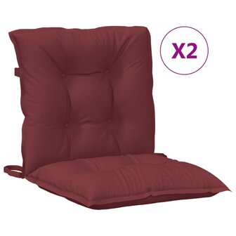 Stoelkussens 2 st lage rug 100x50x7 cm stof gem&ecirc;leerd wijnrood 2