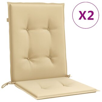 Stoelkussens 2 st lage rug 100x50x4 cm stof gem&ecirc;leerd beige 2