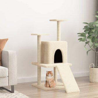 Kattenmeubel met sisal krabpalen 110 cm cr&egrave;mekleurig 1
