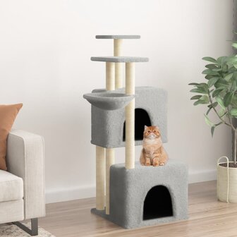 Kattenmeubel met sisal krabpalen 122 cm lichtgrijs 1