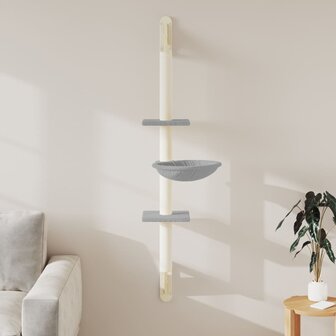 Kattenmeubel wandgemonteerd met krabpaal 142,5 cm lichtgrijs 1