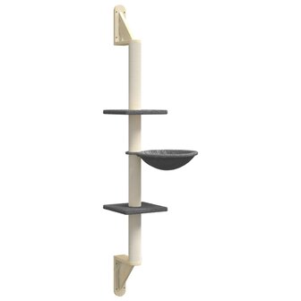 Kattenmeubel wandgemonteerd met krabpaal 142,5 cm donkergrijs 2