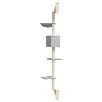 Kattenmeubel wandgemonteerd met krabpaal 187 cm lichtgrijs 6
