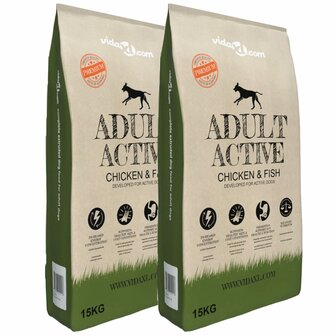 Premium hondenvoer droog Adult Active Chicken &amp; Fish 30kg 2 st 1