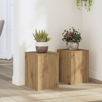 Plantenstandaards 2 st 25x25x35 cm hout artisanaal eiken 1