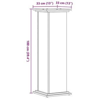 Plantenstandaard 33x33x100 cm bewerkt hout grijs sonoma eiken 9