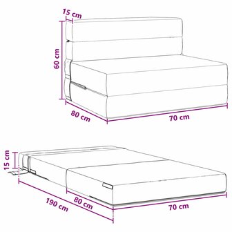 Vouwbare Sofa Bed Matras Lichtgrijs 70 x 80 x 60 cm Stof 8