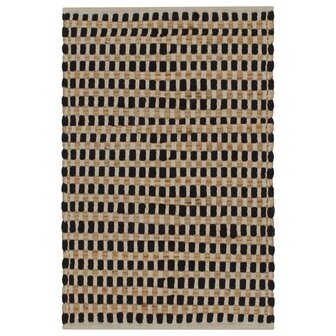 Badmattenset handgeweven jute en stof naturel en zwart 2