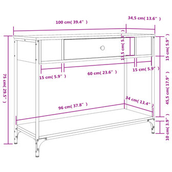 Wandtafel 100x34,5x75 cm bewerkt hout gerookt eikenkleurig 11