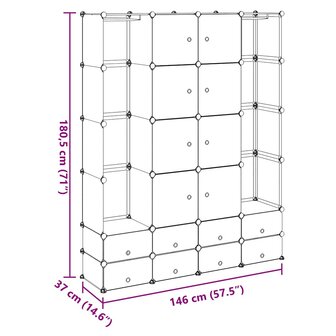 Kast modulair met 18 vakken 37x146x180,5 cm zwart en wit 8