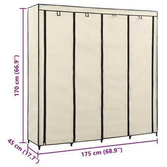 Kledingkast met 4 vakken 175x45x170 cm cr&egrave;me 8