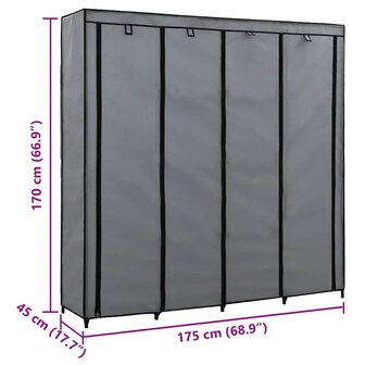 Kledingkast met 4 vakken 175x45x170 cm grijs 8