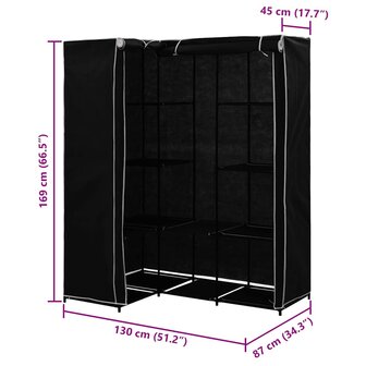 Hoekkledingkast 130x87x169 cm zwart 7