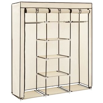 Kledingkast met vakken en stangen 150x45x175 cm stof cr&egrave;me 2