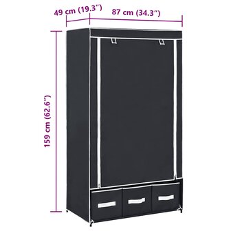 Kledingkast 87x49x159 cm stof zwart 8