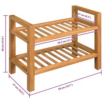 Schoenenrek met 2 schappen 50x27x40 cm massief eikenhout 5