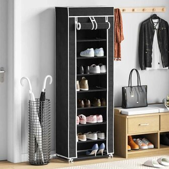 Schoenenkast met hoes 57x29x162 stof zwart 1