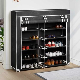 Schoenenkast met hoes 115x28x110 stof zwart  3