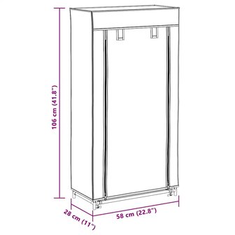 Schoenenkast met hoes 58x28x106 cm stof grijs 10