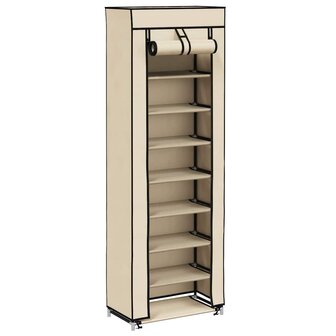 Schoenenkast met hoes 57x29x162 cm stof cr&egrave;me 3
