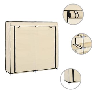 Schoenenkast met hoes 115x28x110 cm stof cr&egrave;me 7
