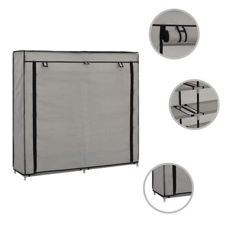 Schoenenkast met hoes 115x28x110 cm stof grijs 7