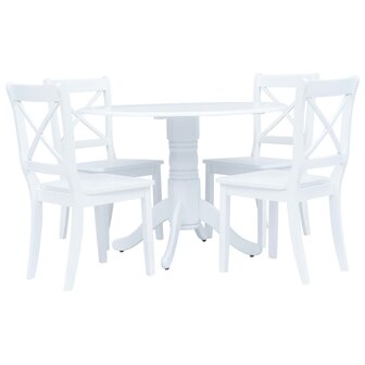 5-delige Eethoek massief rubberwood wit 1