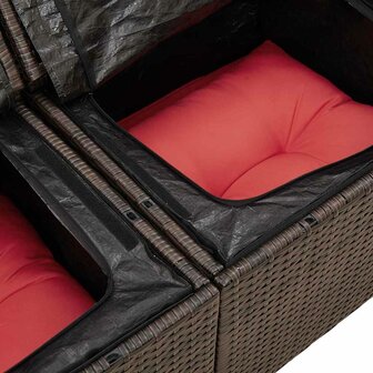 Bankstel met kussen met opslag 4 pcs Bruin en Rood poly rattan 7