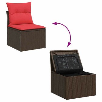 Bankstel met kussen met opslag 4 pcs Bruin en Rood poly rattan 10