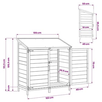 Tuinschuur Grijs 106,5 x 56 x 113,5 cm Bewerkt hout 11