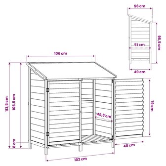 Tuinschuur Grijs 106 x 56 x 113,5 cm Massief Vurenhout 11