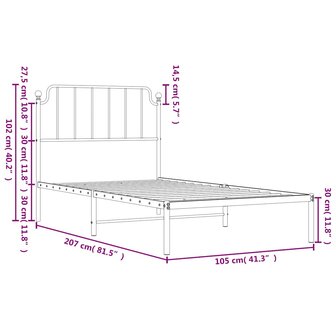Bedframe met hoofdbord metaal wit 100x200 cm 10