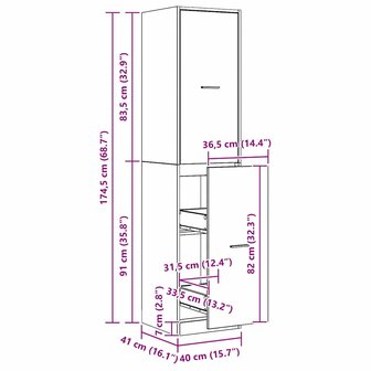 Apothekerskast 40x41x174,5 cm bewerkt hout artisanaal eiken 12