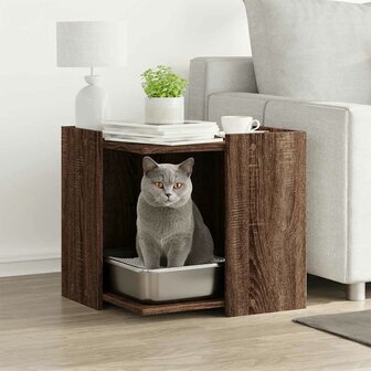 Kattenbakkast 53x53x51 cm bewerkt hout bruin eikenkleurig 1