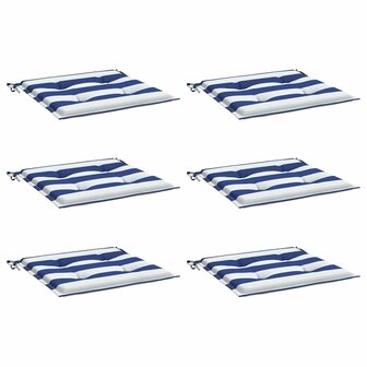 Tuinstoelkussens 6 st gestreept 40x40x4 cm stof wit en blauw 3