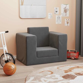 Kinderslaapbank zacht pluche antracietkleurig 2