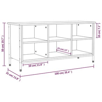 Schoenenkast 100x35x50 cm bewerkt hout grijs sonoma eikenkleur 9