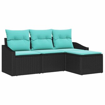 Bankstel met kussen 4 pcs Zwart poly rattan 2