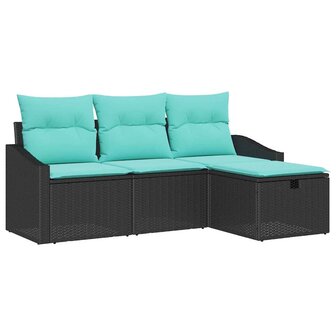 Bankstel met kussen met opslag 4 pcs Zwart Poly riet 2