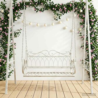 Schommelbank Staal 109 x 75 x 59 cm Antiek wit 1