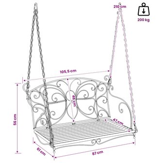 Schommelbank Staal 105,5 x 61 x 56 cm Antiek wit 7