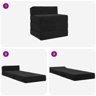 Vouwbare Bankbed Zwart 200 x 70 x 10 cm Fluweel 7