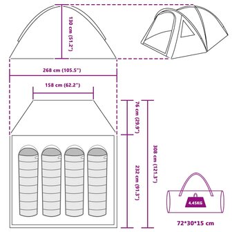 Camping Tent 4-persoons 308 x 268 x 130 cm Grijs en oranje 11